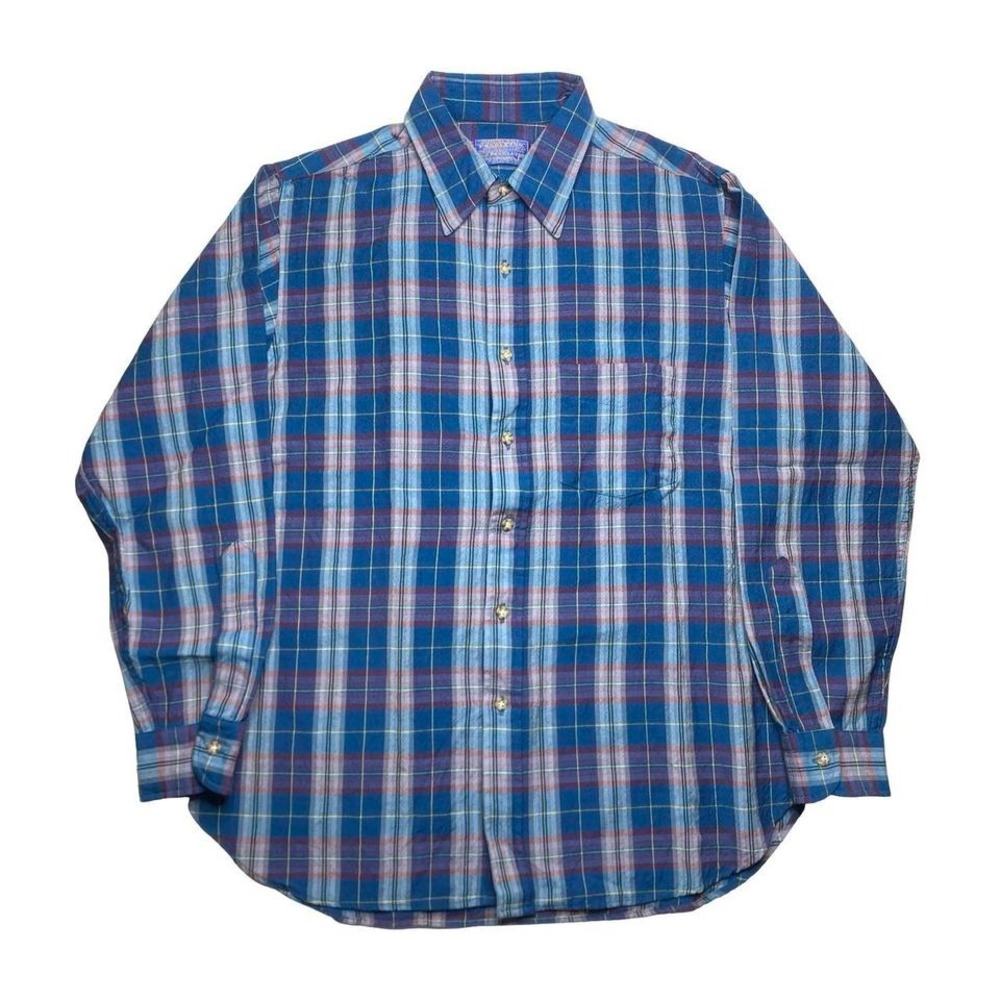 Vintage 60s 70s Pendleton button down long sleeve plaid virgin‎ wool shirt